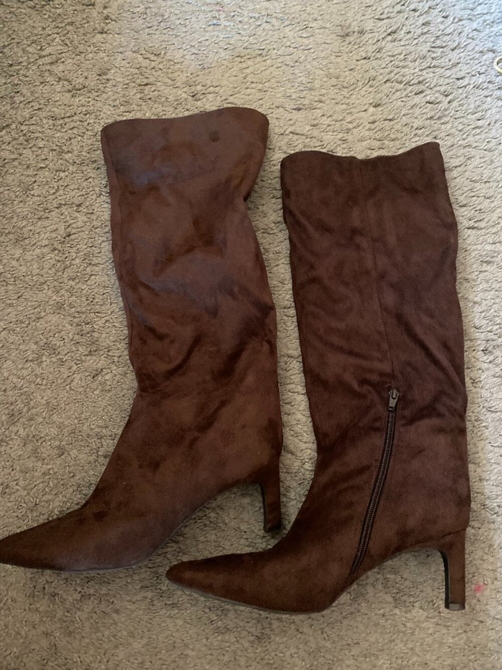 Slouchy Brown Suede Kitten Heel Boots | Target